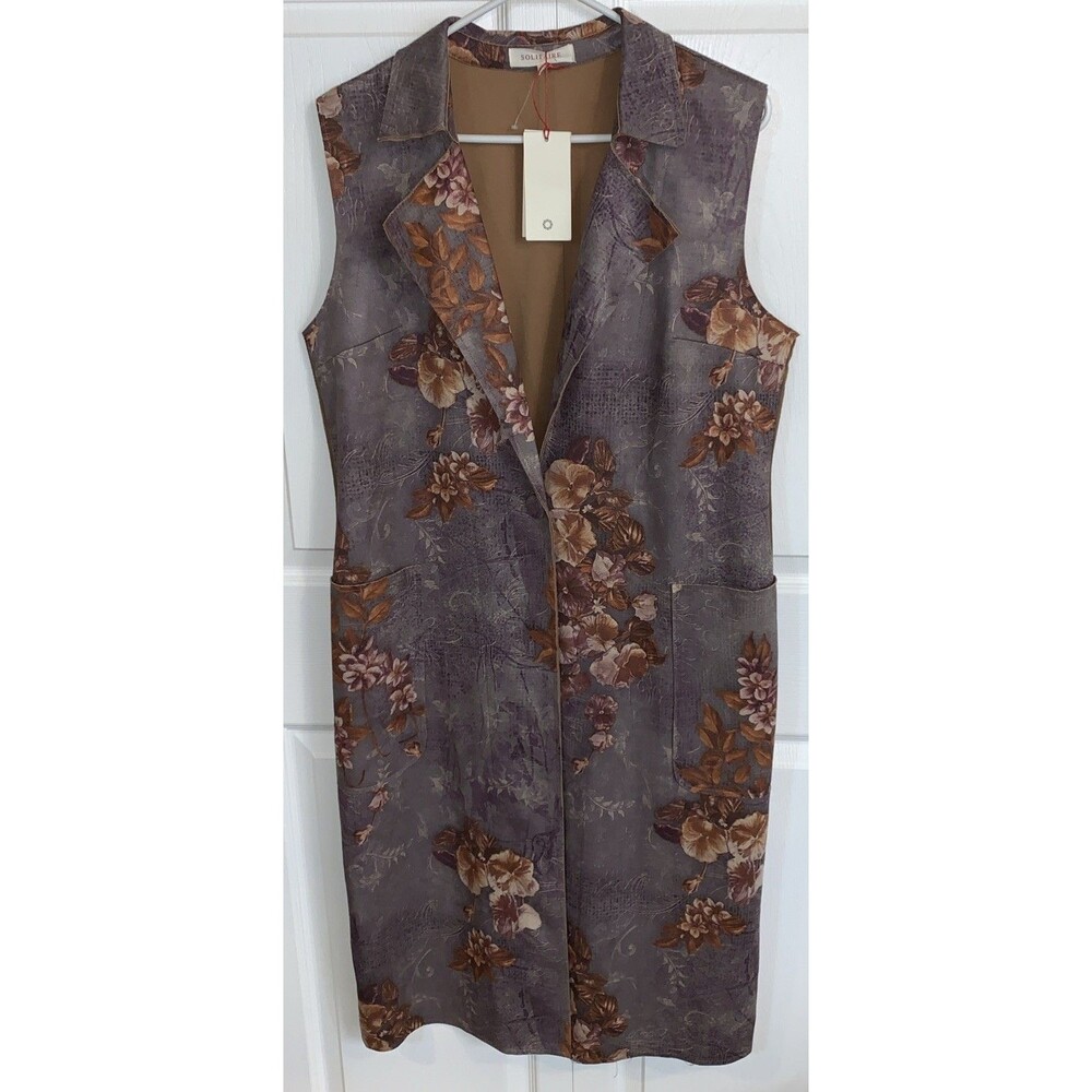 Solitaire Anthropologie Jacket Womens XL Faux Suede Floral Boho Western Vest